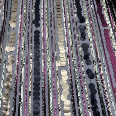 qualidade  Elegant QUICK DRY stripe polyester mesh with sequin embroidery fabric for evening dress fábrica